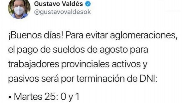 Se inicia hoy el cronograma de pago de los sueldos de agosto para estatales de Corrientes